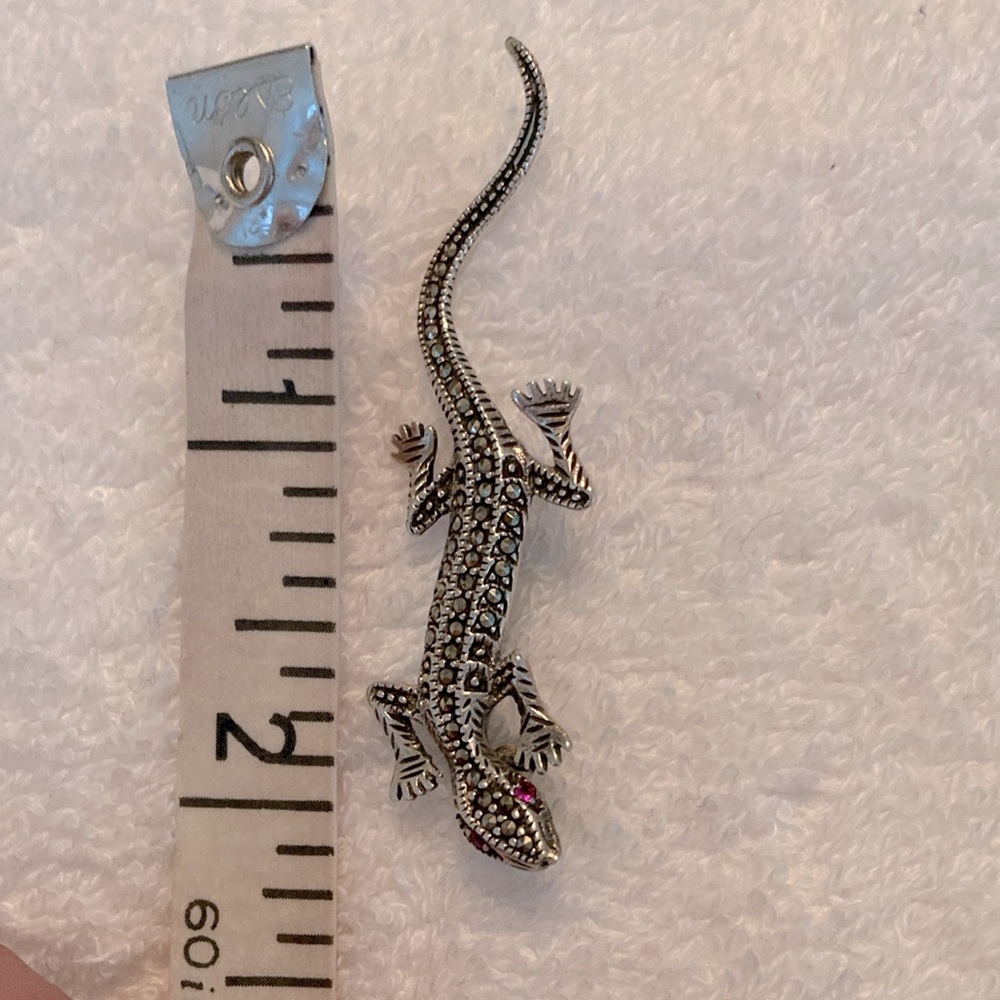 Vintage Silver& Marcasite Lizard Pin - Picture 3 of 5